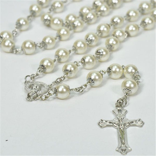 Rosary - White Pearl & Silver