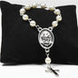 St Charbel Mini Rosary - silver & pearl